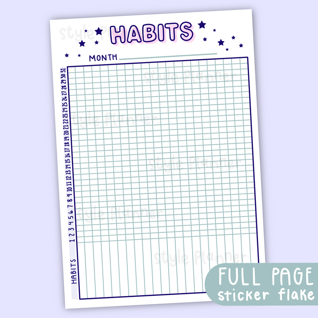 Monthly Habit Tracker Pastel Sticker Flake (Full Page Sticker)