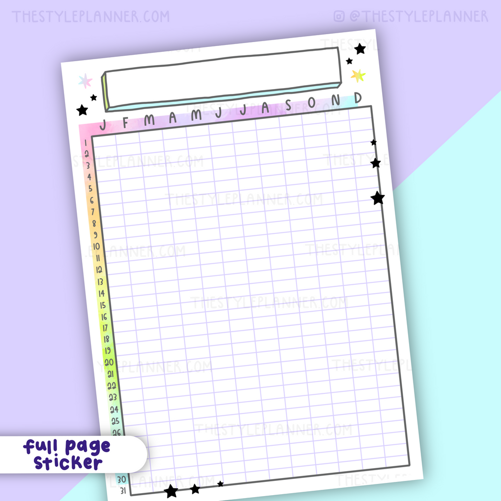 Yearly Tracker Pastel Full Page Sticker With Holo Foil
