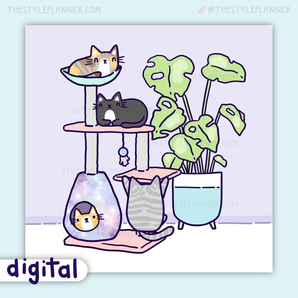 DIGITAL Kitty Crew Cat Tree Mini Print