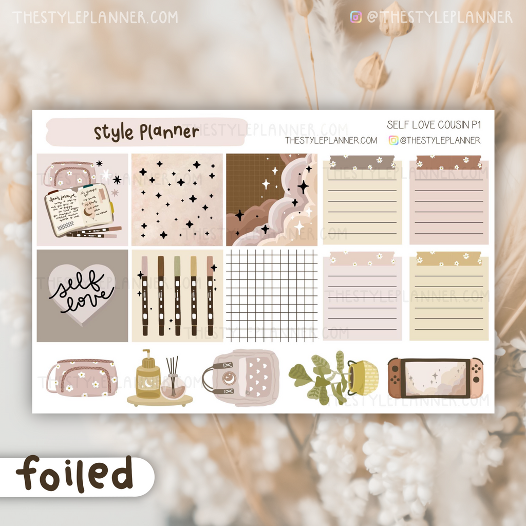 Self Love Hobo Cousin Weekly Sticker Kit With Rose Gold Foil