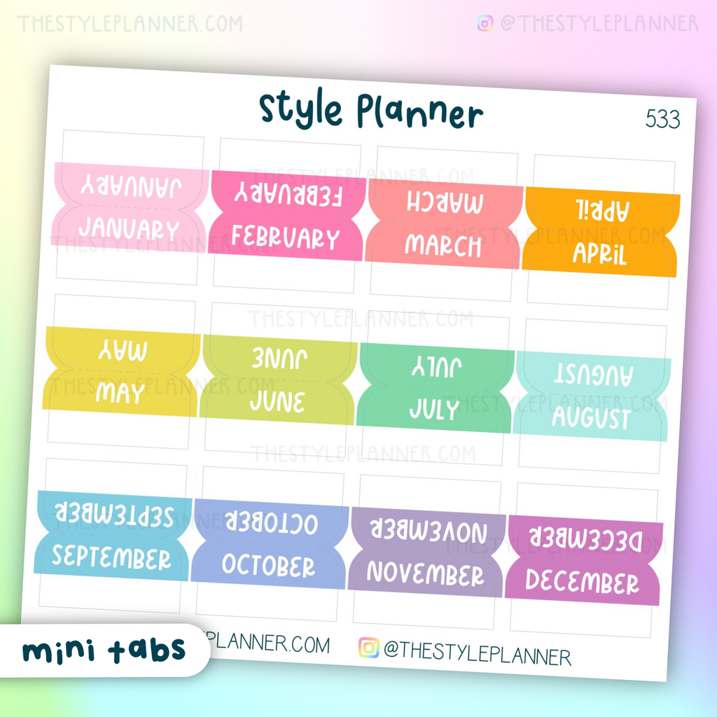 Rainbow Mini Monthly Tabs | Stickers