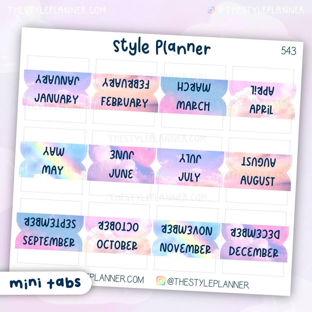Pastel Clouds Mini Monthly Tabs | Stickers