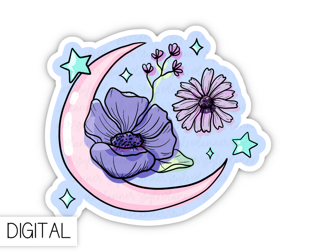 DIGITAL Pastel Moon and Florals